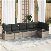 vidaXL 6-delige Tuinbankenset met kussens poly rattan lichtgrijs