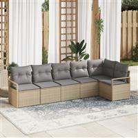 vidaXL 6-delige Tuinbankenset met kussens poly rattan beige