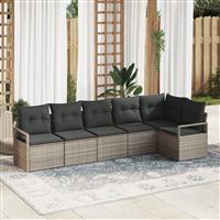 vidaXL 6-delige Tuinbankenset met kussens poly rattan grijs