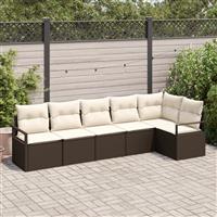 vidaXL 6-delige Tuinbankenset met kussens poly rattan bruin