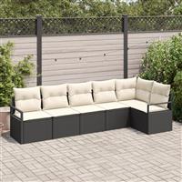 vidaXL 6-delige Tuinbankenset met kussens poly rattan zwart