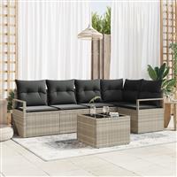 vidaXL 6-delige tuinset met kussens in grijs poly rattan