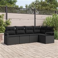 vidaXL 5-delige Tuinset met Kussens Zwart Poly Rattan