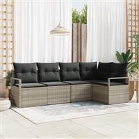 vidaXL 5-delige tuinset met kussens lichtgrijs poly rattan