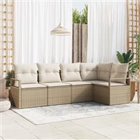 vidaXL 5-delige tuinset met kussens in beige van poly rattan