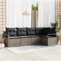vidaXL 5-delige tuinset met kussens van grijs poly rattan