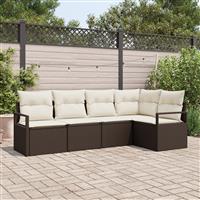 vidaXL 5-delige tuinset met kussens bruin poly rattan