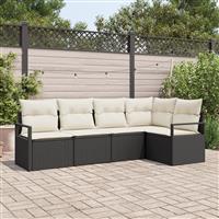 vidaXL 5-delige tuinset met kussens van zwart poly rattan