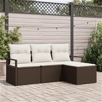 vidaXL 4-delige tuinbankset met kussens bruin poly rattan