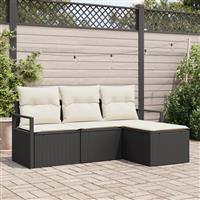 vidaXL 4-delige tuinset met kussens zwart poly rattan