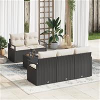 vidaXL 6-delige Tuinbankenset met kussens poly rattan zwart