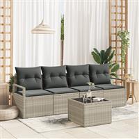 vidaXL 5-delige tuinset met kussens in lichtgrijs poly rattan