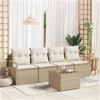 vidaXL 5-delige Tuinbankset met Kussens - Beige Poly Rattan