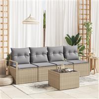 vidaXL 5-delige tuinset met kussens in beige poly rattan