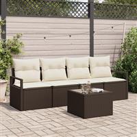 vidaXL 5-delige tuinset met kussens bruin poly rattan