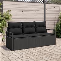 vidaXL 3 delige Tuinbankenset met kussens poly rattan zwart