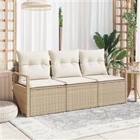 vidaXL 3-delige tuinsofa set met kussens in beige poly rattan