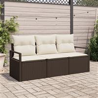 vidaXL 3-delige Tuinbankenset met kussens poly rattan bruin