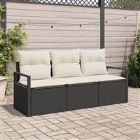 vidaXL 3-delige Tuinbankenset met kussens poly rattan zwart