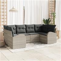 vidaXL 6-delige tuinset met kussens in lichtgrijs poly rattan