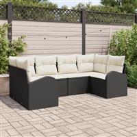 vidaXL 6-delige tuinbankset met kussens zwart poly rattan