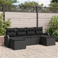 vidaXL 6-delige tuinset met kussens in zwart poly rattan