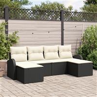 vidaXL 6-delige tuinset met kussens in zwart poly rattan