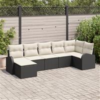 vidaXL 7-delige tuinset met kussens zwart poly rattan