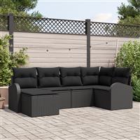 vidaXL 6-delige tuinset met kussens zwart poly rattan
