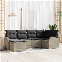 vidaXL 6-delige lounge set met kussens lichtgrijs poly rattan