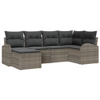 vidaXL 6-delige tuinset met kussens in grijs poly rattan