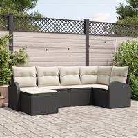 vidaXL 6-delig tuinset met kussens - zwart poly rattan