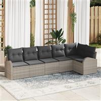 vidaXL 6-Persoons Tuinset met Kussens - Lichtgrijs Poly Rattan