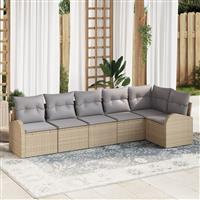 vidaXL 6-delige tuinset met kussens in beige poly riet