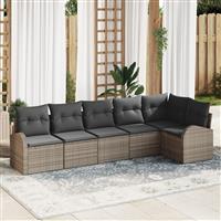 vidaXL 6-delige tuinset met kussens - grijs poly rattan
