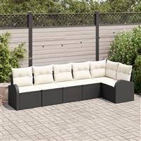 vidaXL 6-delige tuinbankset met kussens in zwart poly rattan