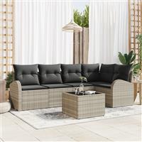 vidaXL 6-delige Tuinset met Kussens Grijs Poly Rattan