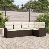vidaXL 5-delige tuinset met kussens bruin poly rattan