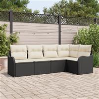 vidaXL 5-delige tuinmeubelset met kussens zwart poly rattan