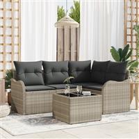 vidaXL 5-delige Tuinbankenset met kussens poly rattan grijs