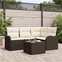 vidaXL 4-delige Tuinbankenset met kussens poly rattan grijs