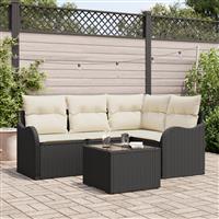 vidaXL 4-delige Tuinbankenset met kussens poly rattan bruin