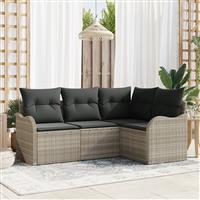 vidaXL 4-deligeTuinbankenset met kussens poly rattan lichtgrijs