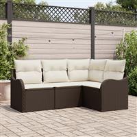 vidaXL 4-delige Tuinbankenset met kussens poly rattan bruin