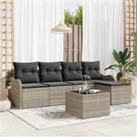 vidaXL 6-delige ligbed set met kussens grijs poly riet