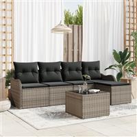 vidaXL 5-delige tuinsofa set met kussens zwart poly rattan