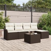 vidaXL 5-delige tuinset met kussens in grijs poly rattan