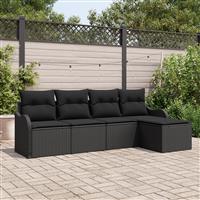 vidaXL 5-delige tuinsofa set met kussens zwart poly rattan