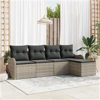 vidaXL 5-delige ligbed set met kussens lichtgrijs poly rattan