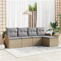 vidaXL 5-delige ligbedset met kussens in beige poly rattan